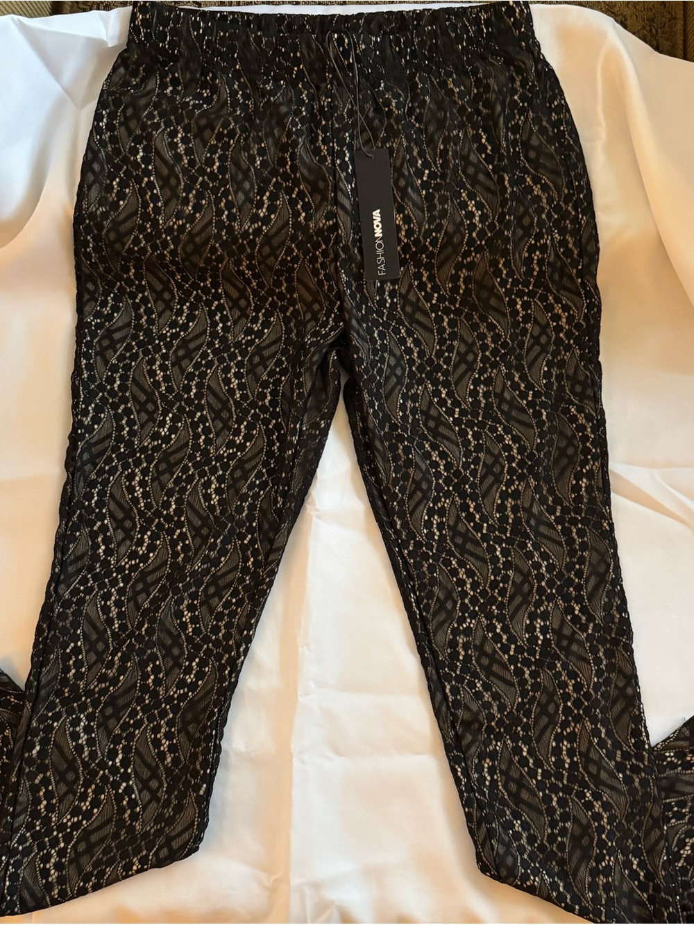 Fashion Nova Black Lace Overlay Jeggings with Subtle Sheen